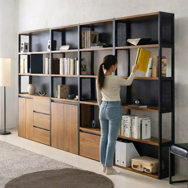 e스마트 철제 전면 거실 수납 5단 책장 800 1200, 도어형