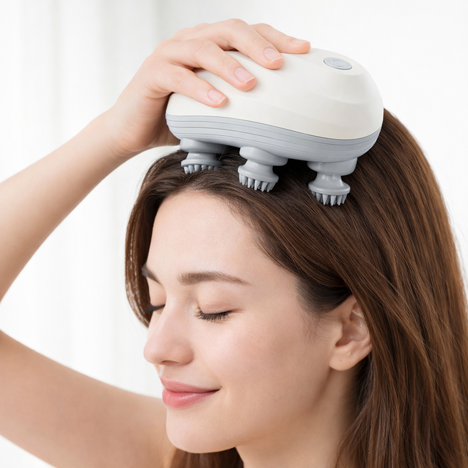 전동 두피 마사지기 IPX7 방수 실리콘 헤드 두피 케어 안마기 애완동물 마사지기, 흰색 (White), Smart Scalp Massager, KK-10