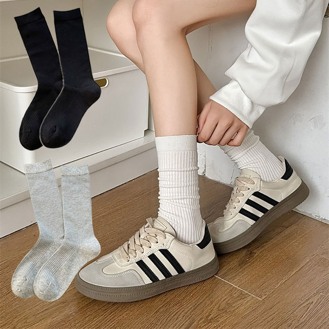 에이블탑 면 여성 장목 패션 긴목 3족 골지양말 n471