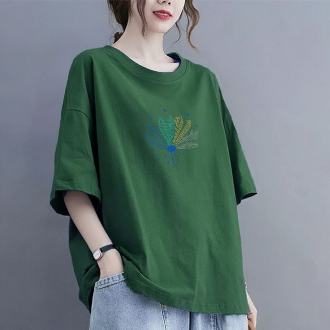 印花T恤女 寬鬆圓領短袖休閒上衣