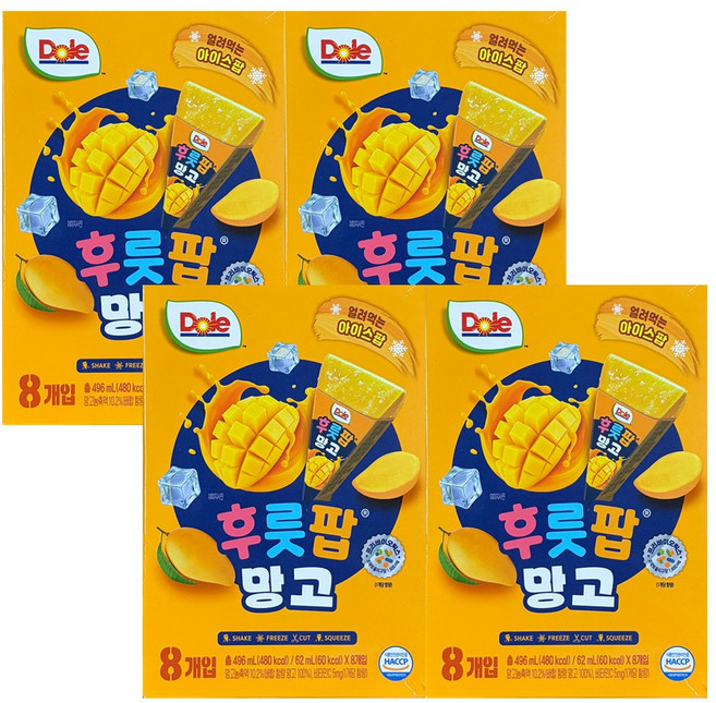 Dole 돌 후룻팝 망고 망고팝 얼려먹는주스, 496ml, 4개
