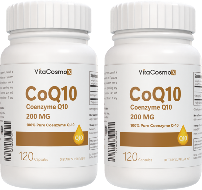 VitaCosmoX 비타코스모엑스 코큐텐 CoQ-10 200mg 120 야채캡슐 120캡슐, 2개, 120정