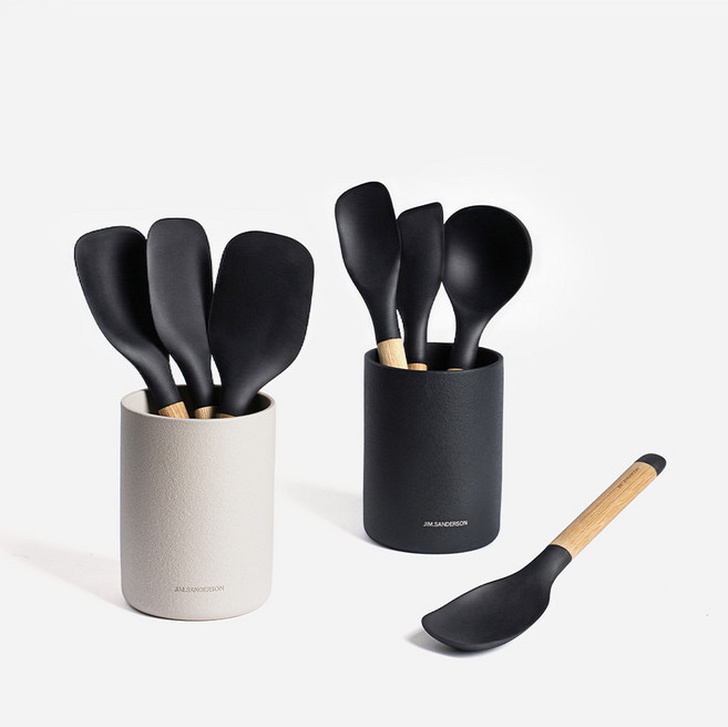 짐샌더슨 조리도구 키친툴 7종 풀세트 (보관통 2개 포함), 화이트 1개 + 블랙 1개