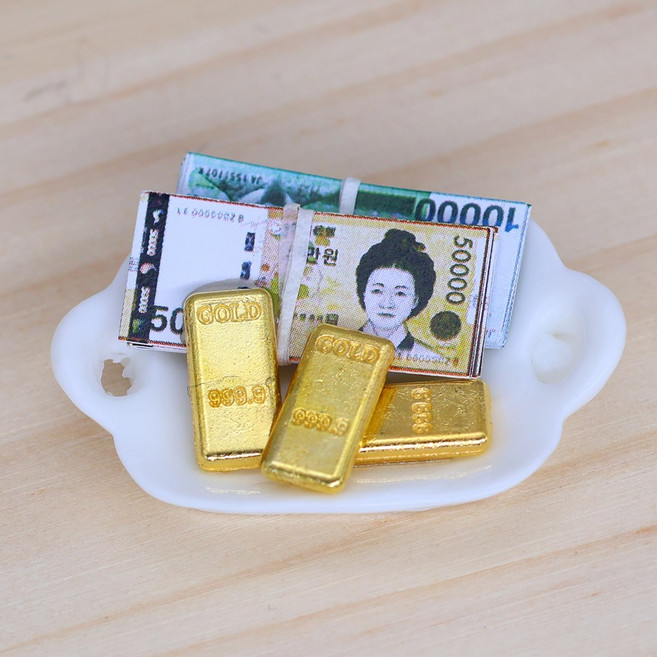 납골당 꾸미기 노잣돈 금고 금괴 돈다발 골드바 수공예 미니어처 소품 추모관 봉안당, 접시세트