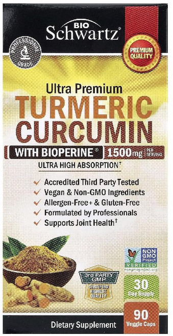 바이오슈워츠 터메릭 커큐민 1500mg 강황 Turmeric Curcumin 베지 90정, 1개