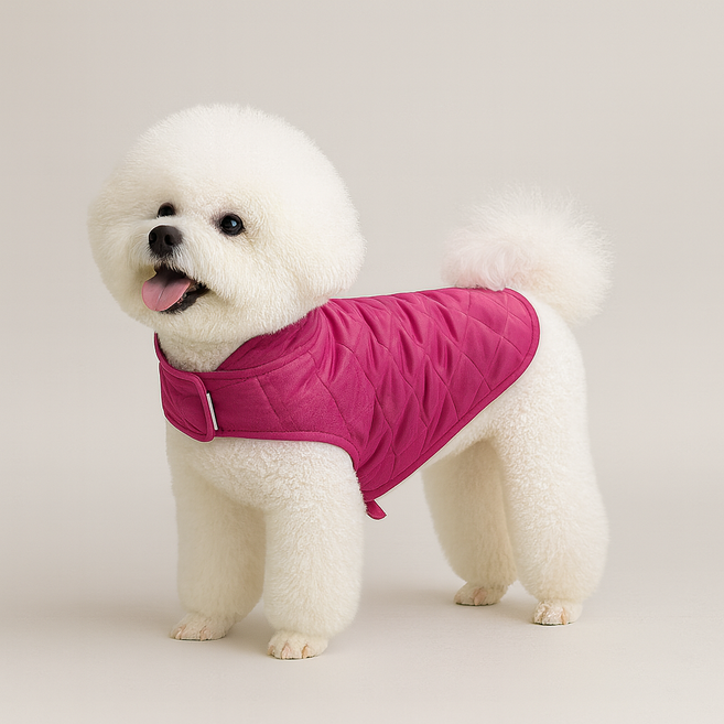 오렌지원 8가지 사이즈 강아지 입히기 쉬운 기모 벨크로 패딩, 마젠타 핑크