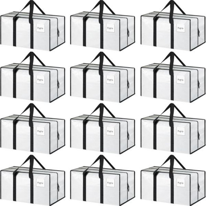 6 팩 Extra Heavy Duty 라지 무빙 백 with Strong 지퍼 & Comfortable Handles Sturdy 내구성 Clothes 스토리지 Totes Bi, 화이트, 12 Pack