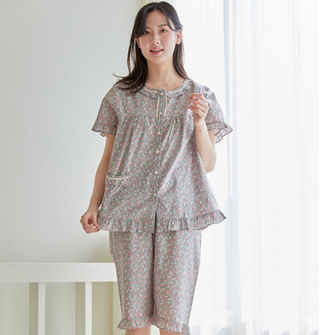 마누아 국산 순면 60수 프릴 여성 반팔 잠옷 파자마 세트 MSW5317