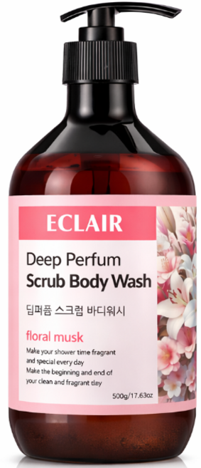 엘클레어 퍼퓸 스크럽 바디워시 향좋은 바디워시 각질케어 저자극 바디클렌저 대용량 500g 플로랄머스크 1개