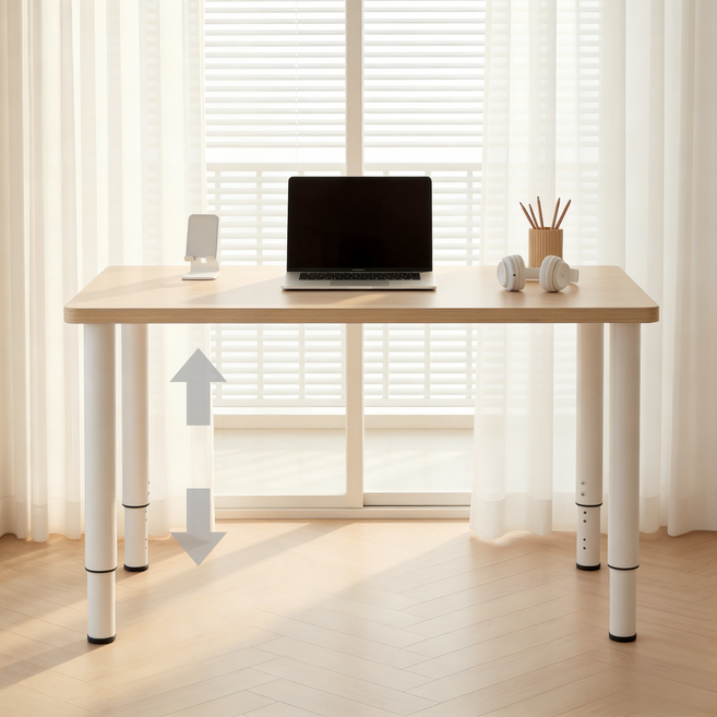 Unihome E0급 높이조절 튼튼한 사무용 컴퓨터 책상, 원목색