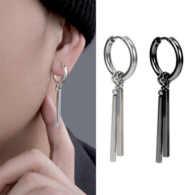 (1쌍)P1303w써지컬스틸 롱 더블 스틱 드롭 원터치 링피어싱(2p)