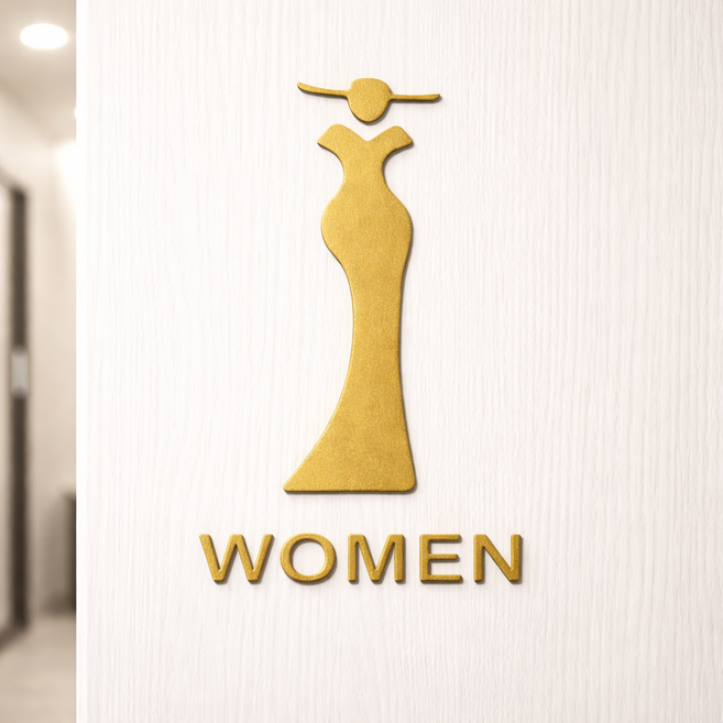 하스몰 도어사인 접착식 화장실 표지판 팻말, 1개, 골드 WOMEN