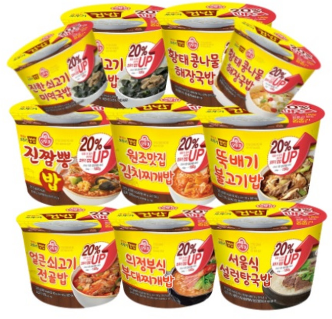 오뚜기 컵밥 국찌개 10개세트 (진짬뽕+김치찌개+뚝배기불고기+얼큰쇠고기+부대찌개+설렁탕+미역국2+황태콩나물2) 빠른배송, 오뚜기컵밥10개세트(국&찌개)