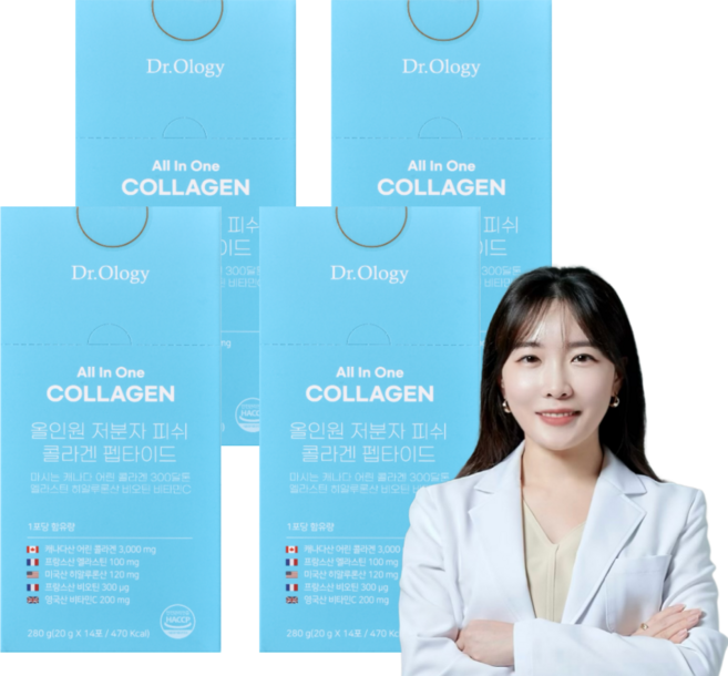 닥터올로지 올인원 저분자 피쉬 콜라겐 마시는 어린 300달톤 엘라스틴 히알루론산 비오틴, 4박스, 210g