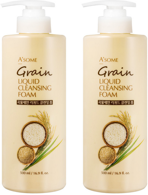 ASOME 대용량 펌핑형 곡물세안 딥클린 클렌징 폼, 2개, 500ml