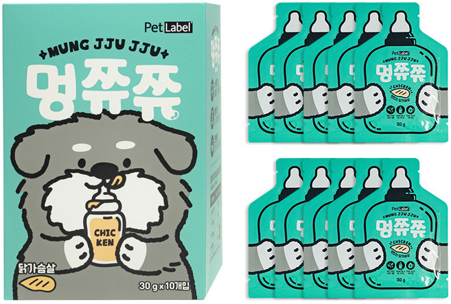 펫라벨 멍쮸쮸 짜먹는 강아지 간식 닭고기 10개입 (30gx10p), 10개, 30g, 닭가슴살