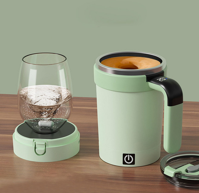 SMABAT 자동 회전 믹서컵 충전식 전동 믹서컵 마그네틱 회전컵 휴대용 믹서기 컵받침 탈부착 가능, 1개, 380ml, 그린