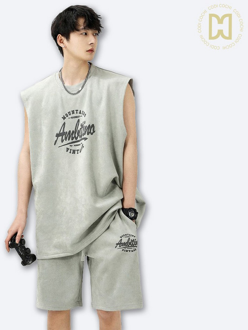 코디코치 남성 어바인 운동복 오버핏 바캉스 라운드 나시+밴딩 팬츠 트레이닝 세트