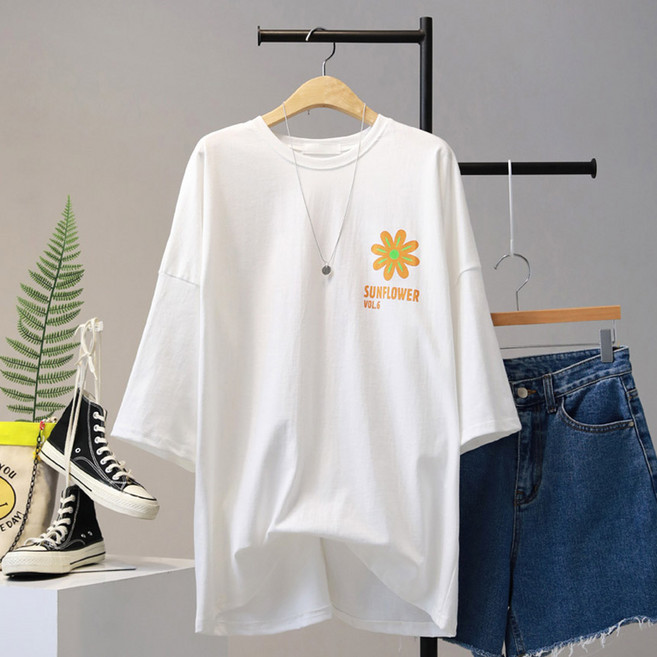 모노시크 아브힐 데이지 플라워 박시핏 티셔츠_MNTD647