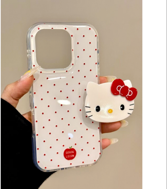 빨간색 원점 키티 아이폰 실리콘케이스+고양이 거치대