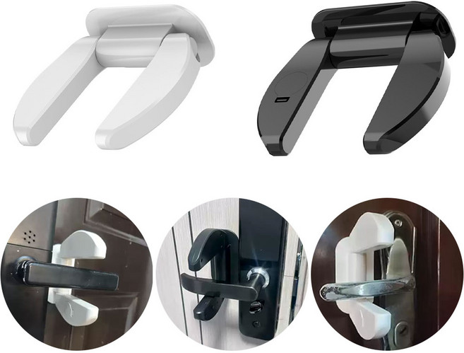 HK Sell 렐리 도어손잡이 잠금장치 여행용 숙소 원룸 현관 문열림경보기 이중잠금 경보내장, 화이트, 1