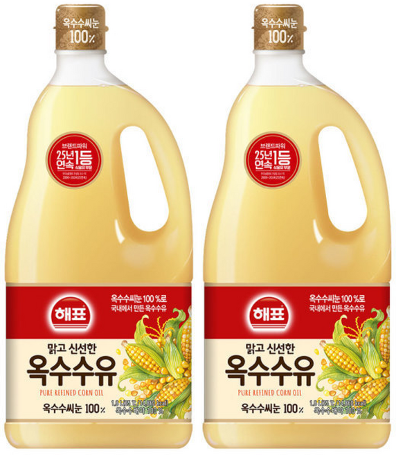 사조 해표 옥수수유 / 식용유 유지류 오일 기름, 2개, 1.8L