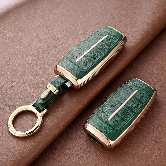 YAILIS 호환 제네시스 가죽 TPU 키케이스 7버튼 8버튼 G70 GV70 G80 GV80 G90 차키케이스 세트, 그린