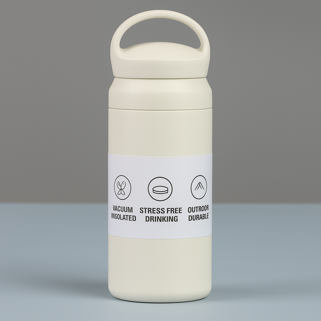 레디박스 손잡이 스탠 텀블러 진공 보온 보냉 이중컵 캠핑용 물병 아이스 워터보틀, 1개, 350ml, 아이보리