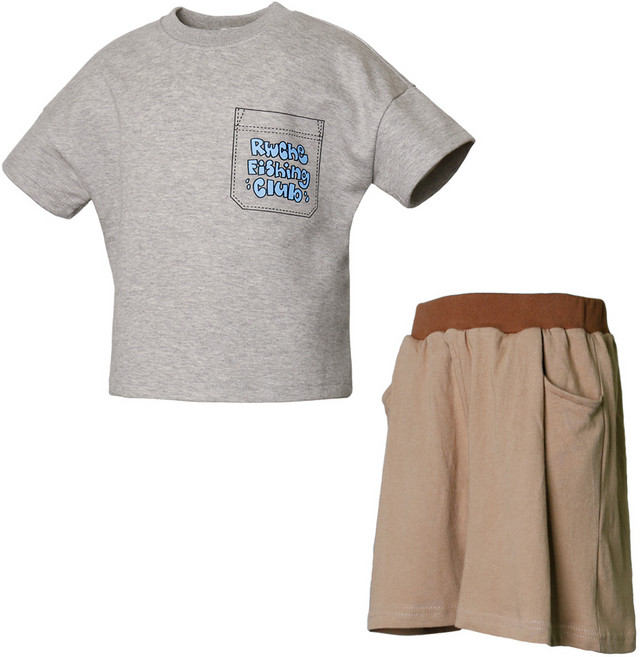 베키쥬 아동복 공용 아리아 포켓 레터링 반팔 티셔츠 무디 원턱 와이드 밴딩 버뮤다 팬츠 반바지 상하세트