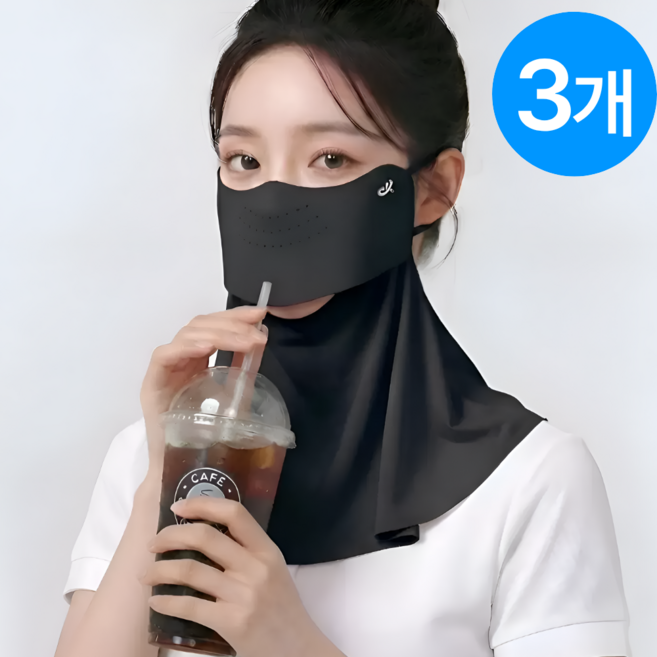 잔온 자외선차단 마스크 쿨 골프 얼굴 햇빛가리개, 3개, 블랙