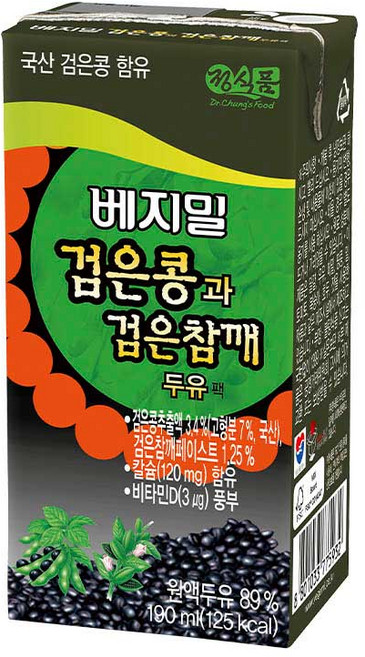 베지밀 검은콩과 검은참깨 두유, 190ml, 48개