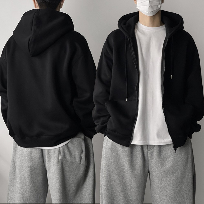 오프앤 남자 무지 투웨이 오버핏 후드 집업