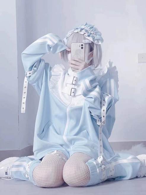 서브컬쳐 네코 후드집업 반바지 레그워머 셋업 스트라이프