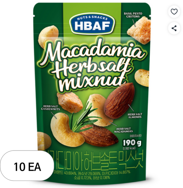 바프 마카다미아 허브솔트 믹스넛, 190g, 10개