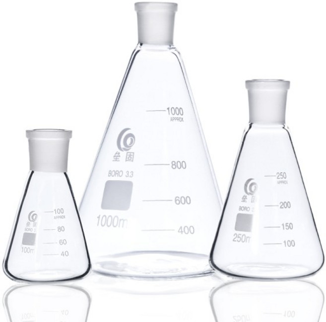 쿠쿠스토어 표준 구경 유리 원추형 플라스크 접지 조인트 실험실 삼각형 병 측정 컵 장비, 07 2000ml Caliber 24mm