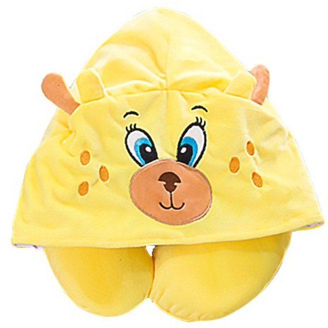 라이프플러스 여행용 후드 캐릭터 목베개, 옐로우
