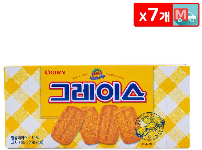 그레이스 85g X 7 땅콩 쿠키 비스켓 간식 크라운 과자, 7개