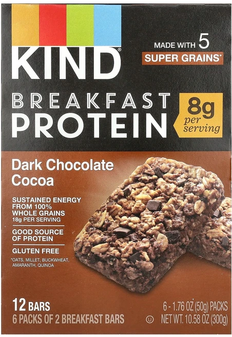 KIND Bars Breakfast Protein Bars Dark Chocolate Cocoa 6 Packs 1.76 oz 50 g Each - 쿠팡