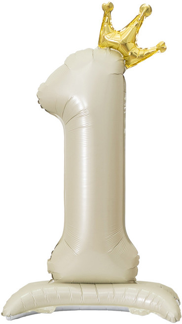 올리브파티 생일 스탠딩 왕관 은박 숫자 풍선 베이지, 1개, 숫자1