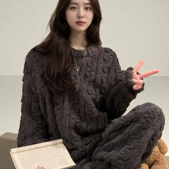 에이프릴랩스 여성 극세사 수면 잠옷 파자마 상의 수면바지 세트