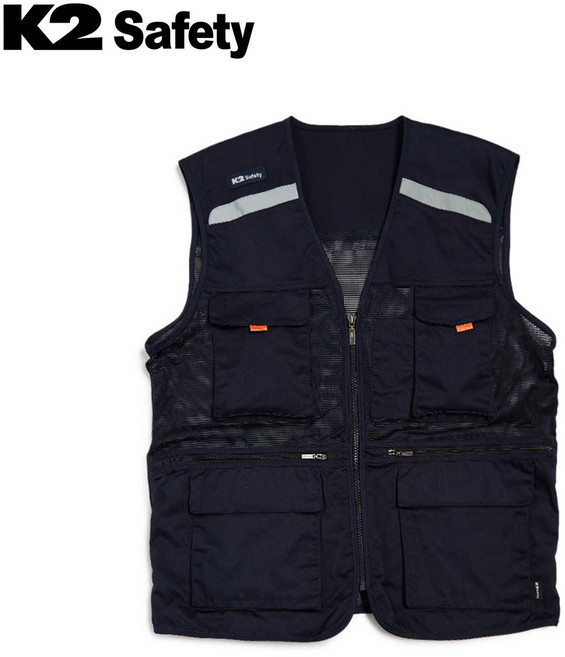 K2세이프티 21VE-612R 멀티포켓 베스트 근무복 작업복 단체복 조끼 네이비
