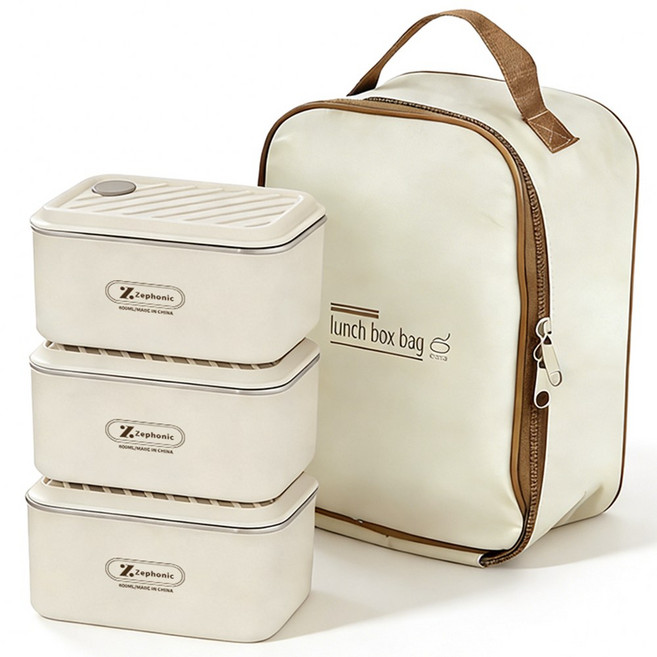 스텐 도시락 세트 직장인 도시락 캠핑 도시락, 3세트, 베이지