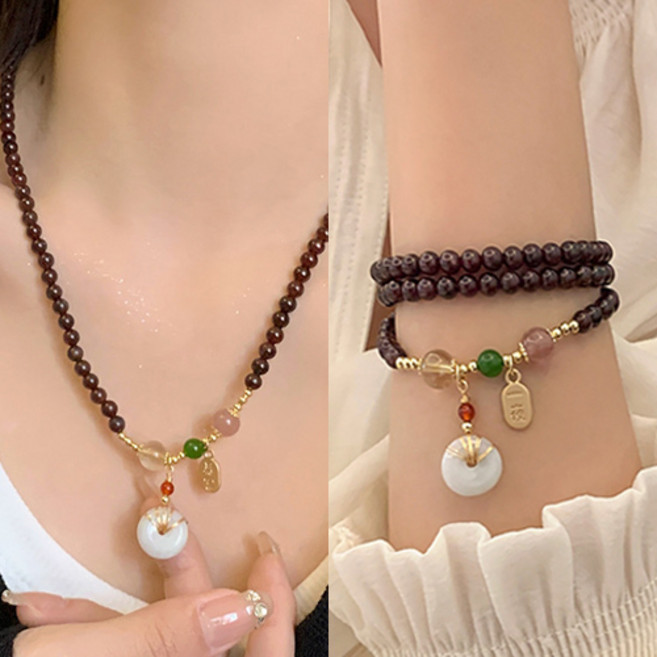 티큐 소원성취 재물복 금전운 가넷 팔찌 겸 목걸이 A2320