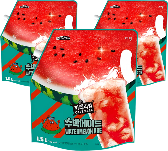 쟈뎅 까페리얼 수박 에이드 대용량 파우치, 1.5L, 3개