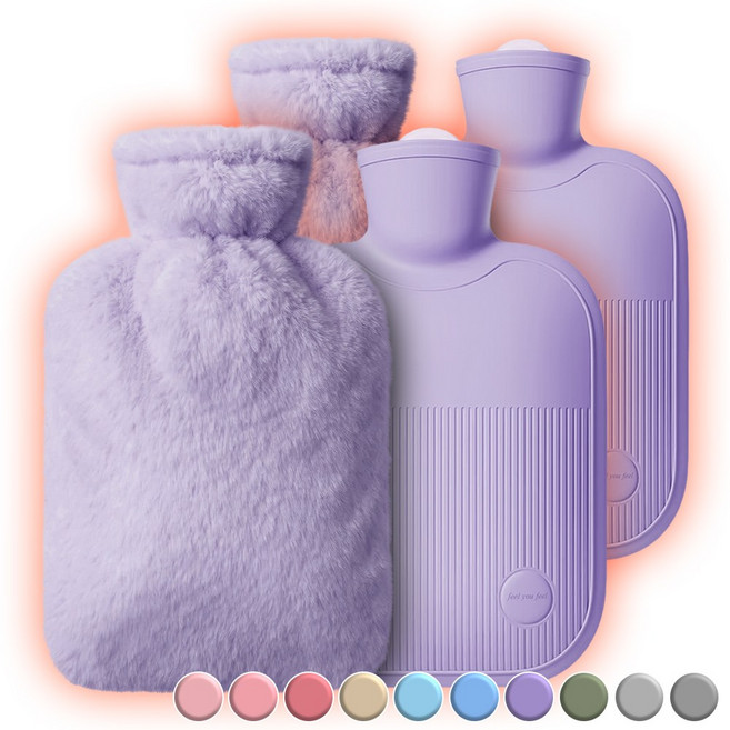 아뜰라임 냉온 찜질팩 보온 물주머니 핫팩 + 에코 토끼털 커버 세트 2L 퍼플, 2개