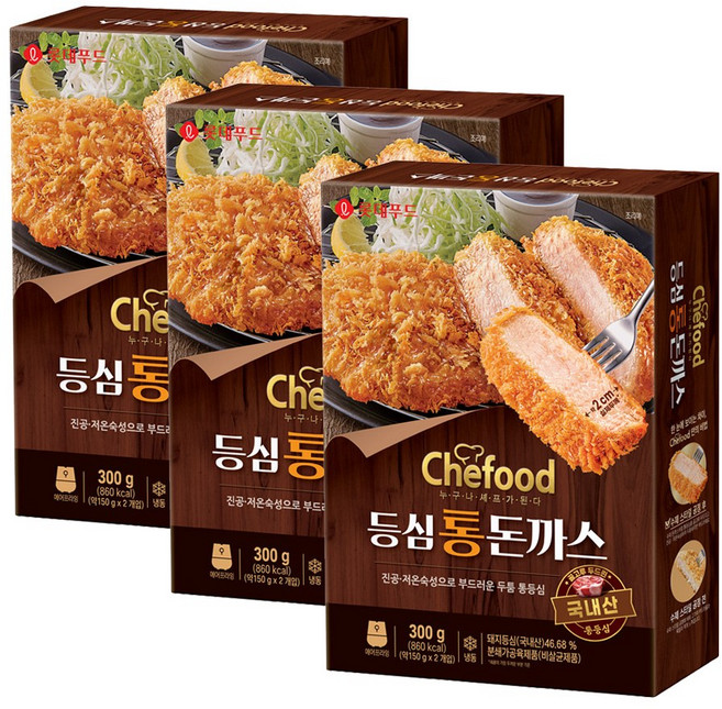 롯데 쉐푸드 도톰 등심통돈까스300g(약2cm 두께) 국내산 통등심 수제방식 통돈까스, 3개, 300g