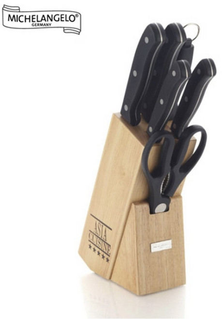 정품) 미켈란젤로 아시아쿠진 스페셜 칼블럭 7종 세트 (칼블럭*1 + 칼*4 + 칼갈이*1 + 가위*1), 7종세트, 1개