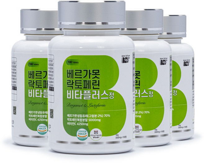 BSF 베르가못 락토페린 비타플러스정 500mg x 100정 HACCP인증 백세식품, 4개, 50g