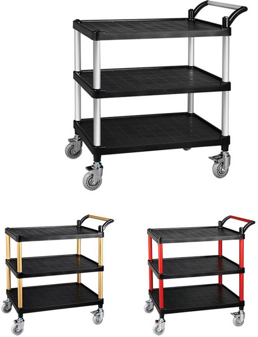 식당 서빙용 카트 무소음 바퀴 운반용 이동식 선반 주방밀차, 3단 특대형 실버, 1개