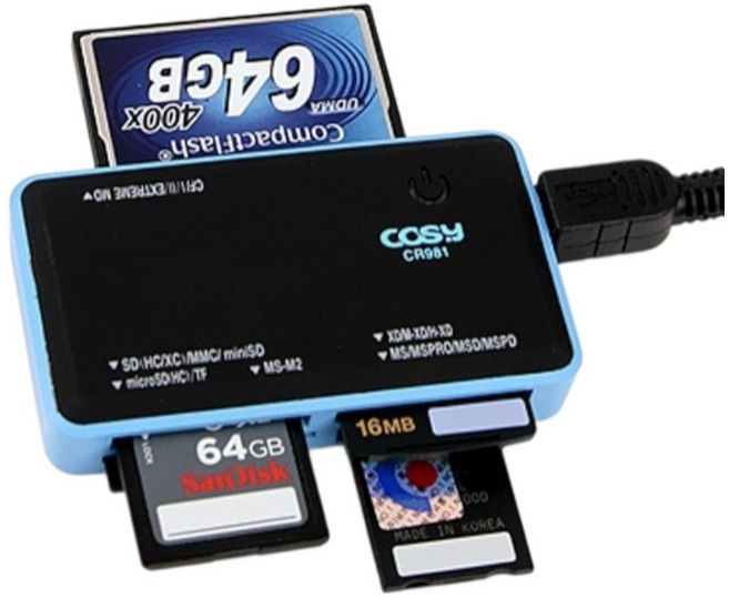 블루패널 멀티카드리더기(SD/Micro SD/CF/MS/MS-M2/XD) 자동인식리더기, 블루